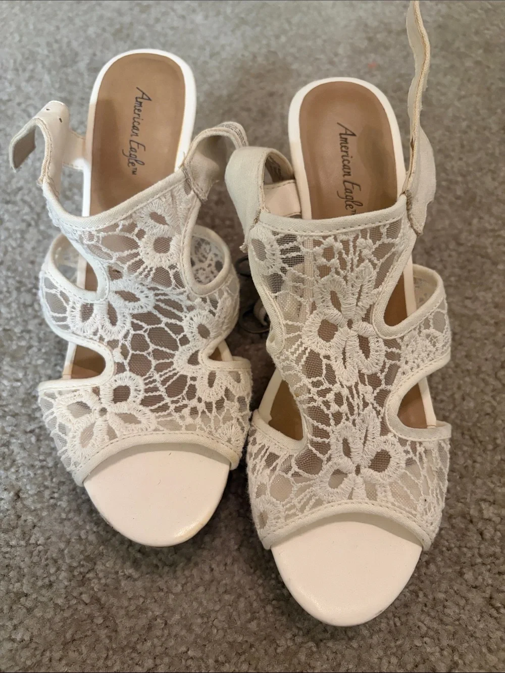 Cream/White Lace Wedge Sandals